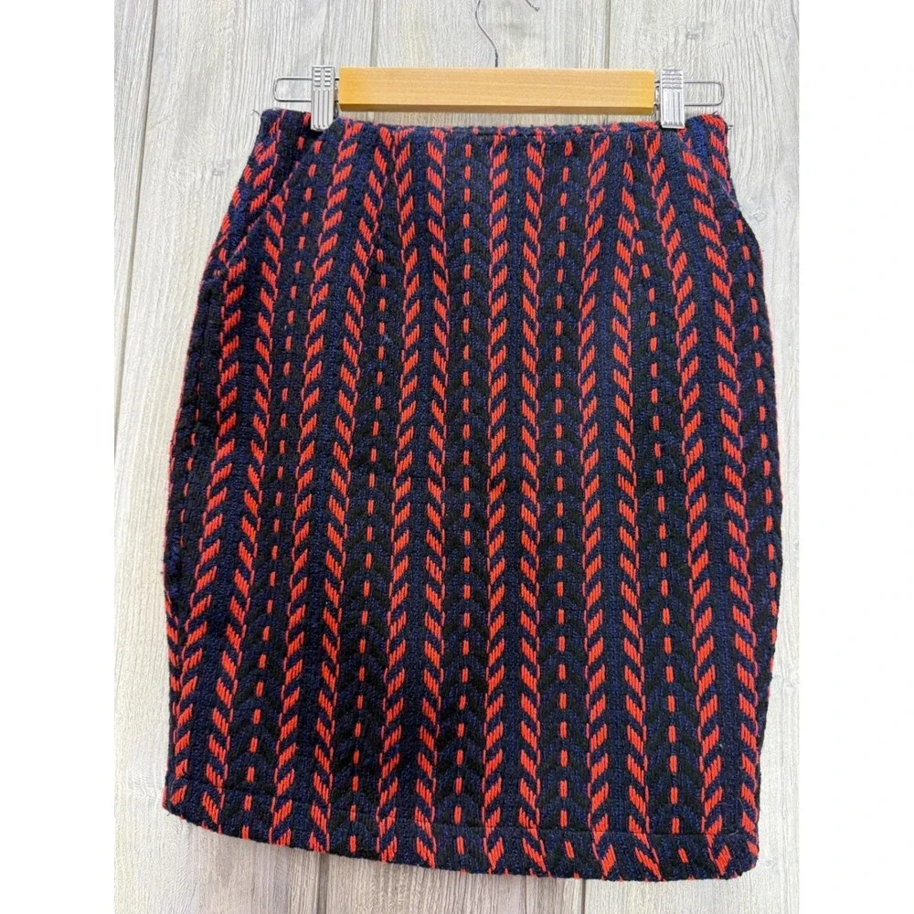 Gracia Textured Knit Mini Skirt Orange Navy Blue Chevron Pencil Skirt Lined
